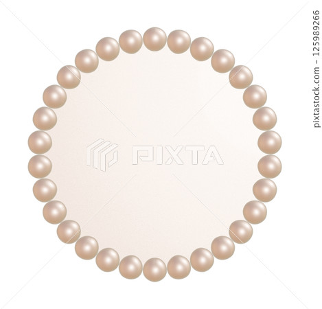 豐滿的圓形框架，鑲有大顆粉紅色珍珠。透明板的3DCG插圖 125989266