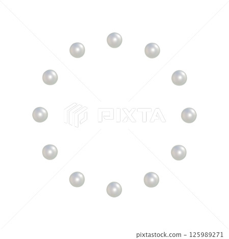 White pearls arranged at equal intervals in a circle. 3DCG illustration of transparent pearls. 125989271