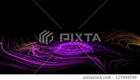 Abstract winding lines of different colors on a black background. Vector illustration in concept technology, science, music, modernity. Abstract winding lines of different colors on a black background. Vector illustration in concept technology, science, music, modernity. 125989599
