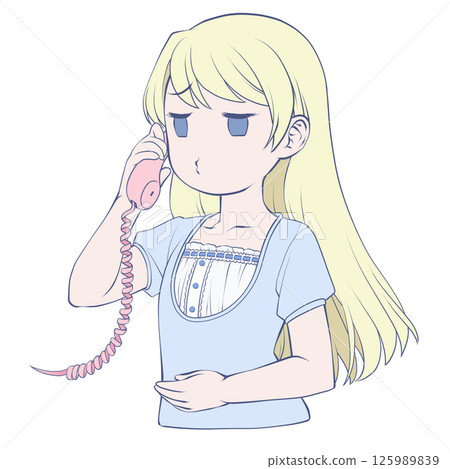 一位金髮年輕女子在電話裡生悶氣 125989839