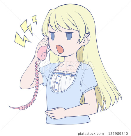 Blonde young woman talking on the phone, angry 125989840