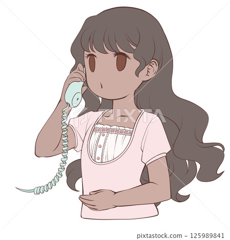 A young woman with dark skin talking on the phone, calling 125989841