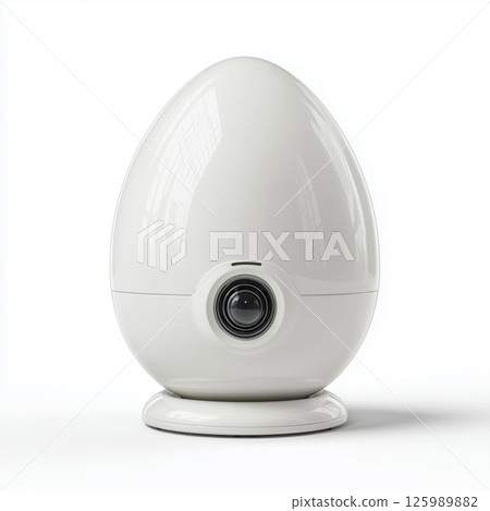 Unique computer egg design with innovative tech aesthetics on clean backdrop 125989882