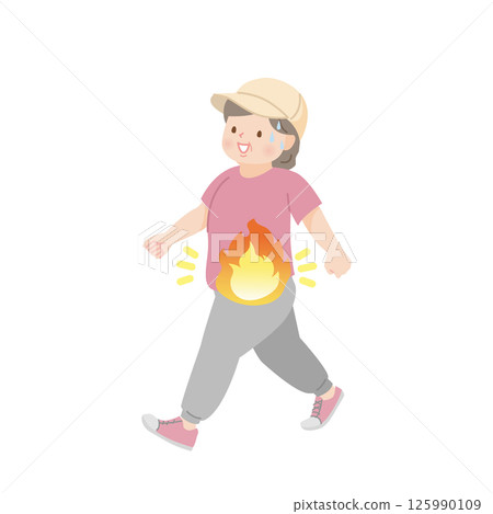 一位肥胖的中年婦女走路的插圖素材 125990109