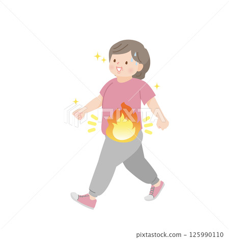 一位肥胖的中年婦女走路的插圖素材 125990110