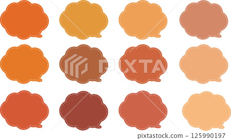 橙色雲狀氣泡集。裡面有一條白色虛線。尾巴在右下方 橙色雲狀氣泡集。裡面有一條白色虛線。尾巴在右下方 125990197