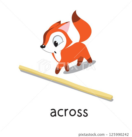 Preposition. Fox is moving ACROSS the log 125990242