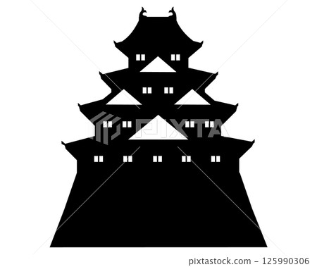 日本城堡 — — 四層城堡塔樓的黑白剪影插圖 日本城堡 — — 四層城堡塔樓的黑白剪影插圖 125990306
