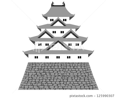 Illustration of a Japanese castle with a four-story, four-storey castle tower Illustration of a Japanese castle with a four-story, four-storey castle tower 125990307