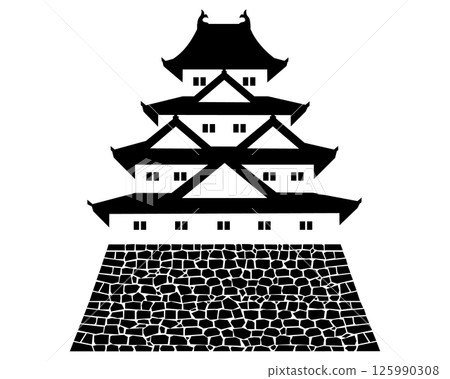 黑白插圖:一座四層塔樓的日本城堡 黑白插圖:一座四層塔樓的日本城堡 125990308