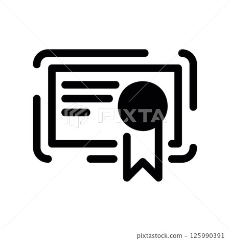 Framed Certificate Icon with Recognition Ribbon and Text Lines 125990391