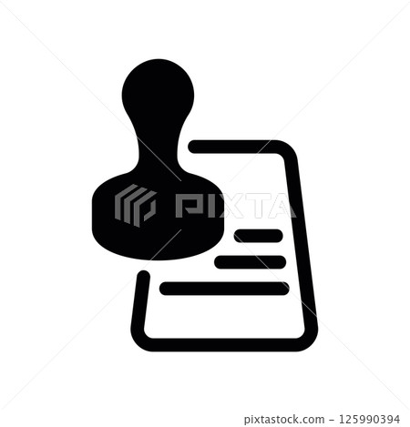Document with Rubber Stamp for Official Certification in Black 125990394