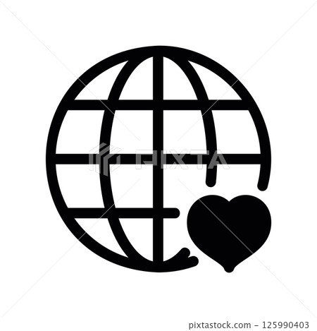 Monochrome Globe Icon Showcasing a Heart Symbol for Global Affection 125990403