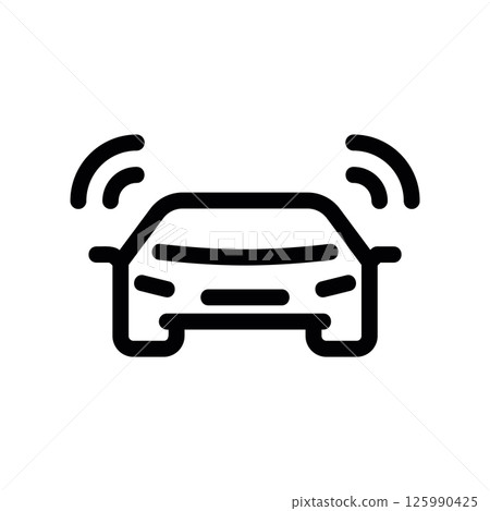 Autonomous Vehicle Icon with Sensor Waves Radiating Upwards 125990425