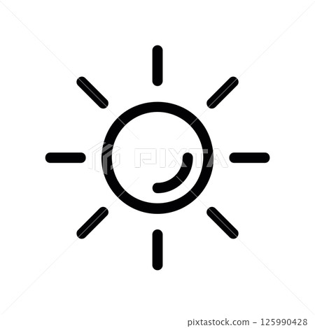 Bright Sun Icon with Radiating Rays Symbolizing Daylight and Warmth Bright Sun Icon with Radiating Rays Symbolizing Daylight and Warmth 125990428