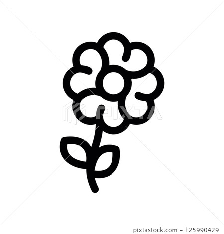 Stylized Flower Icon with Petals, Stem, and Two Leaves Stylized Flower Icon with Petals, Stem, and Two Leaves 125990429