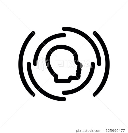 Profile Head Icon Surrounded by Concentric Signal Rings 125990477