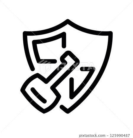 Security Shield Icon Outlined Containing a Diagonal Key for Access Code Concept 125990487