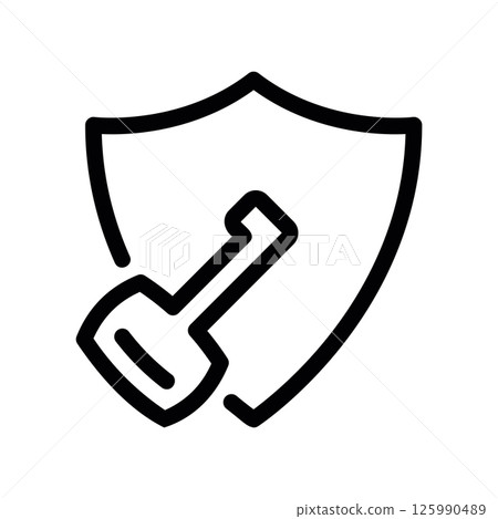 Secure Access Representation Featuring Digital Key within Outlined Shield Icon Secure Access Representation Featuring Digital Key within Outlined Shield Icon 125990489