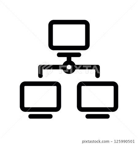 Hierarchical Network Structure Icon with One Main and Two Sub Monitors 125990501