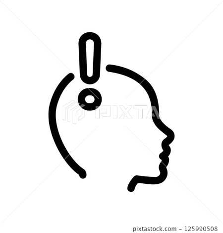 Human Head Profile Outline with Exclamation Mark Indicating Alert or Idea Human Head Profile Outline with Exclamation Mark Indicating Alert or Idea 125990508