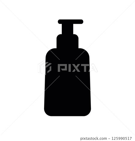 Solid Black Icon Depicting a Pump Dispenser Bottle 125990517