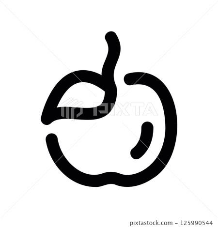 Simple Outline Icon of an Apple with Stem and Attached Leaf 125990544