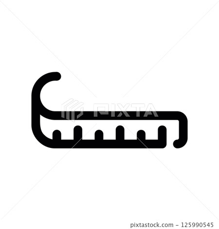 Black Outline Icon Depicting a Curved Measuring Tape or Ruler 125990545
