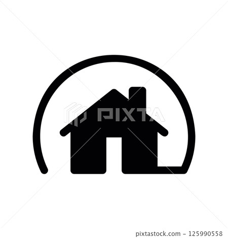 Simple House Silhouette Icon Surrounded by a Protective Curved Line Simple House Silhouette Icon Surrounded by a Protective Curved Line 125990558