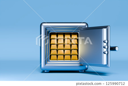 3D Safe with Neatly Stacked Gold Bars 125990712