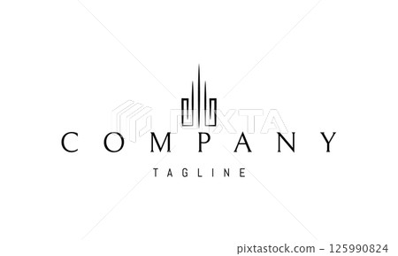 Vector logo with an abstract image of a skyscraper in a linear style. Vector logo with an abstract image of a skyscraper in a linear style. 125990824