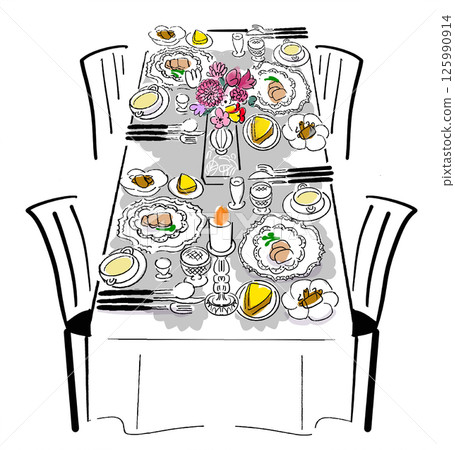 餐桌佈置插圖 餐桌佈置插圖 125990914