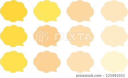 一組黃色和橙色的雲狀氣泡。裡面有一條白色虛線。尾巴位於右下方。 125991031