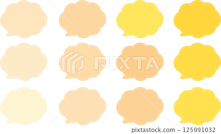 一組黃色和橙色的雲狀氣泡。裡面有一條白色虛線。尾巴位於左下方。 125991032