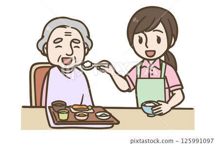 老年人吃飯的插畫(醫療、照護、福利) 老年人吃飯的插畫(醫療、照護、福利) 125991097