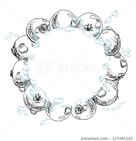 Lingonberry cranberry flying in water splash with dew drops, red ripe forest berry bearberry teaberry winterberry vector hand drawn in ink. Isolated circle wreath frame for cafe menu, farmers market Lingonberry cranberry flying in water splash with dew drops, red ripe forest berry bearberry teaberry winterberry vector hand drawn in ink. Isolated circle wreath frame for cafe menu, farmers market 125991282