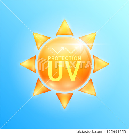 UV protection in orange sun. Protects against UVA, UVB, sunlight and ultraviolet attacks. For design cosmetic products ads. Vector. UV protection in orange sun. Protects against UVA, UVB, sunlight and ultraviolet attacks. For design cosmetic products ads. Vector. 125991353