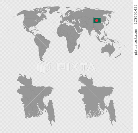Bangladesh Map Set with World Location. Bangladesh Map Set with World Location. 125991432