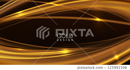Exquisite golden wavy dark background with bright shine 125991506