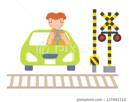 圖示：汽車司機在穿越鐵路道口前檢查兩側 125991518