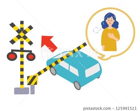 一輛汽車被困在鐵路道口,它推開護欄才得以通過,而司機看起來鬆了一口氣。 一輛汽車被困在鐵路道口,它推開護欄才得以通過,而司機看起來鬆了一口氣。 125991521