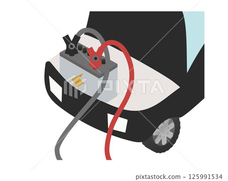 First aid for dead car batteries, illustration of car battery charging 125991534