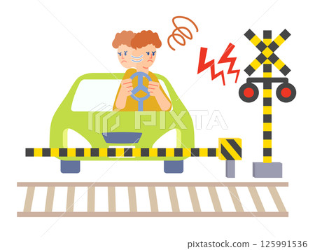 一名司機因鐵路道口無法打開而感到沮喪的插圖 125991536