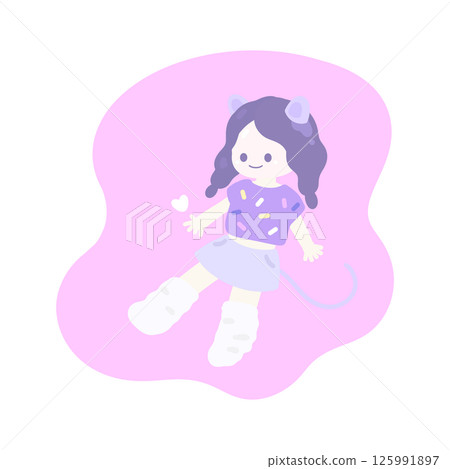 穿著寬鬆襪子和貓咪耳朵的女孩插圖 穿著寬鬆襪子和貓咪耳朵的女孩插圖 125991897