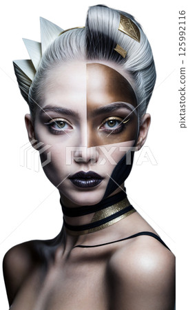 double exposure portrait of woman with cosmetic 125992116