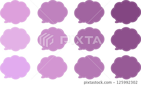 一組各種栗色雲狀的對話泡泡。對話框的尾端位於左下方。對話框內有一條白色虛線。 125992302