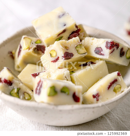 Homemade sweet gifts white chocolate pistachios candy 125992369