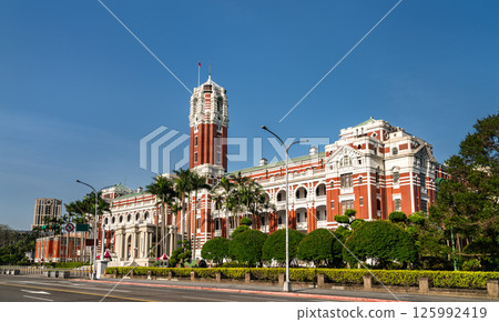The Presidential Office Building in Taipei, Taiwan, a red-and-white colonial-era structure with a central tower, serves as the seat of government and a symbol of the nation's political history 125992419