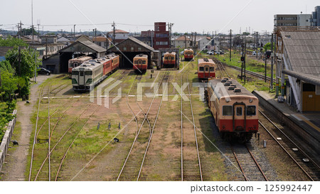 Kominato Railway train parked at Goi Locomotive Depot 125992447