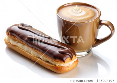 A Sizzling Sausage and Steaming Espresso. Generative AI 125992497